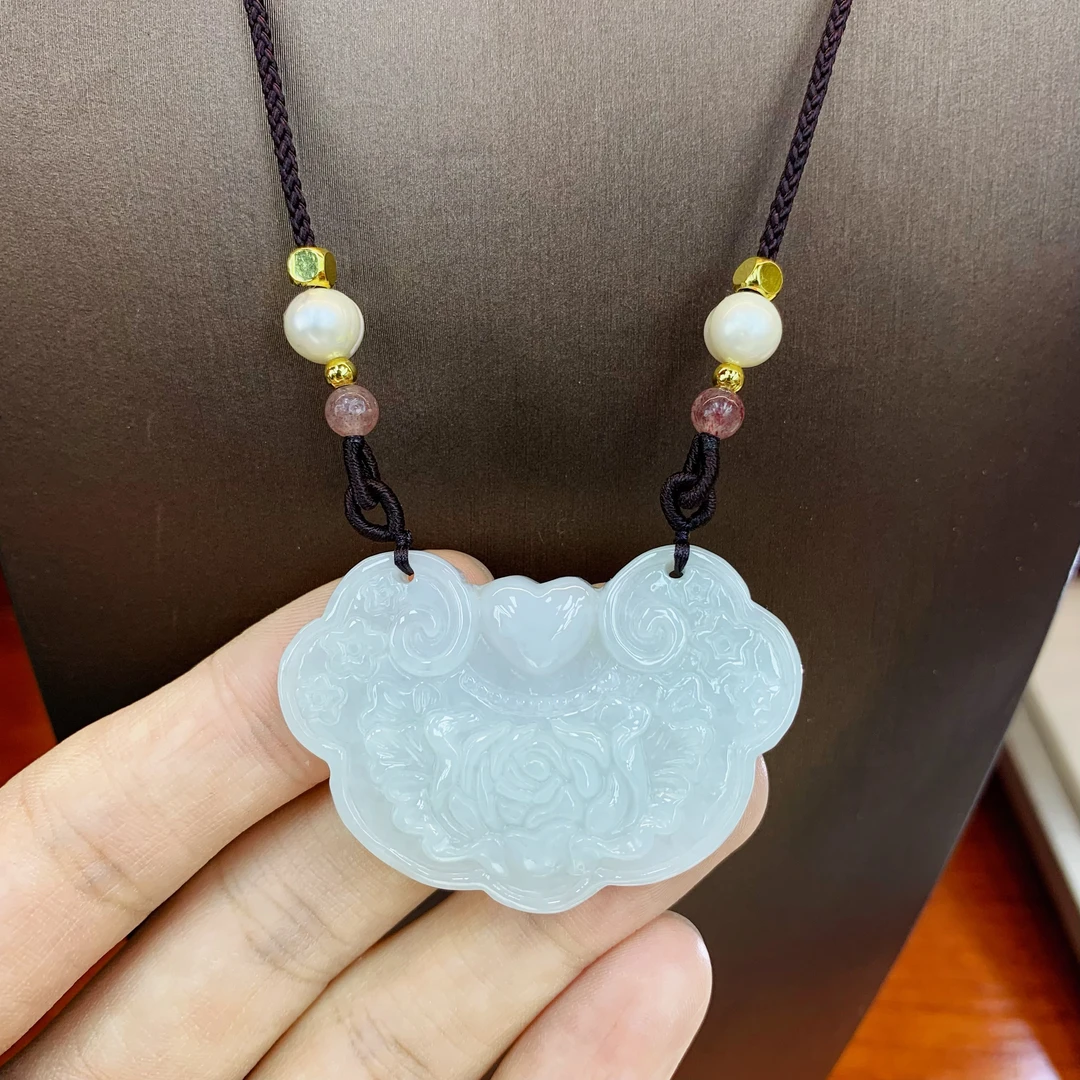 BAQIZHUBAO/八七珠宝・多样性 天然A货翡翠平安锁吊坠