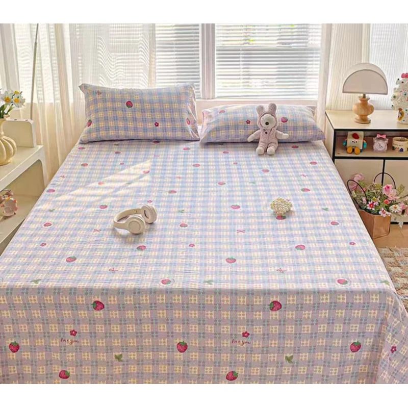 {奶油草莓床单}2米*2.3米双人床单舒适柔软云朵棉加密小斜纹
