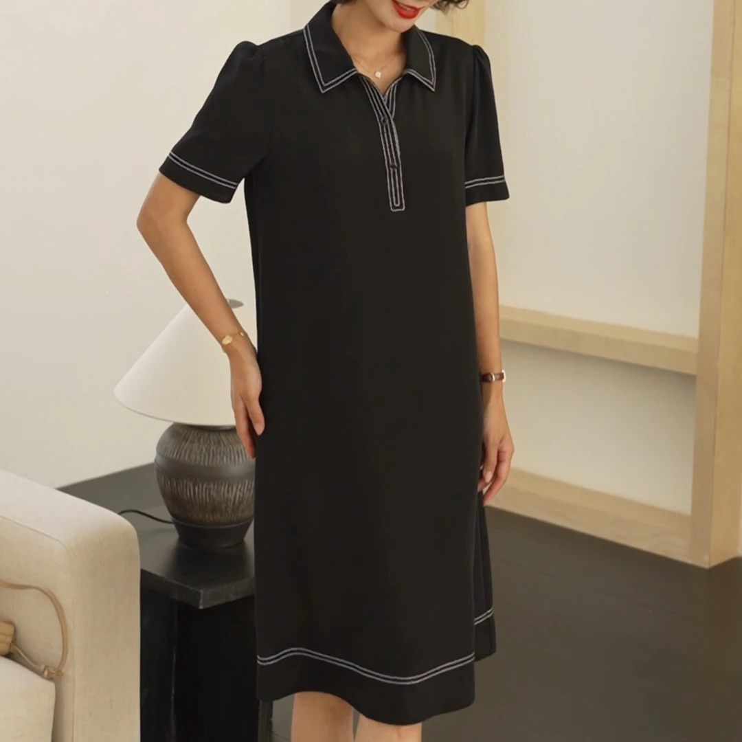 正宗26姆米重磅真丝裙子 杭州中年夏季大码宽松桑蚕丝连衣裙减龄