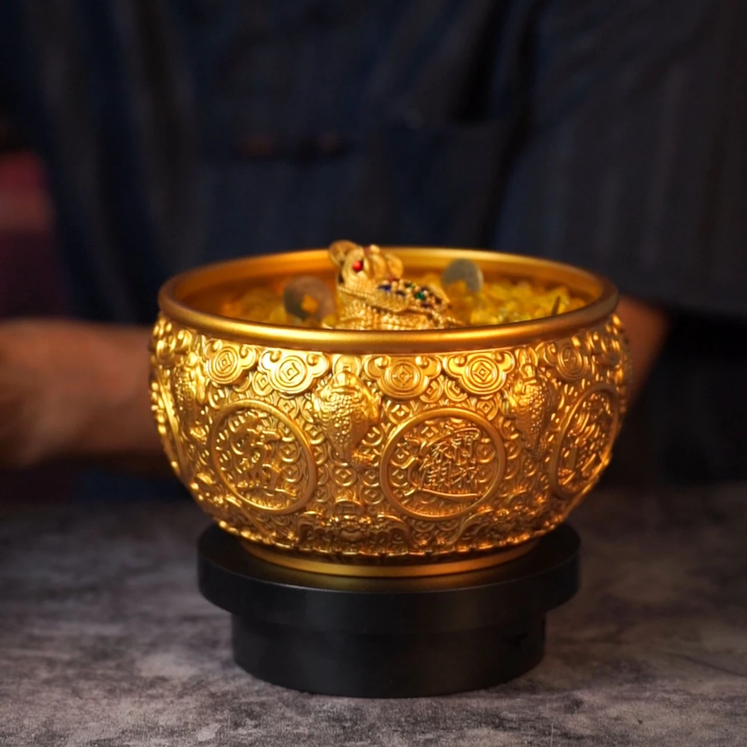 中口径全套-金蟾金钱聚宝盆家居办公室装饰工艺品摆件