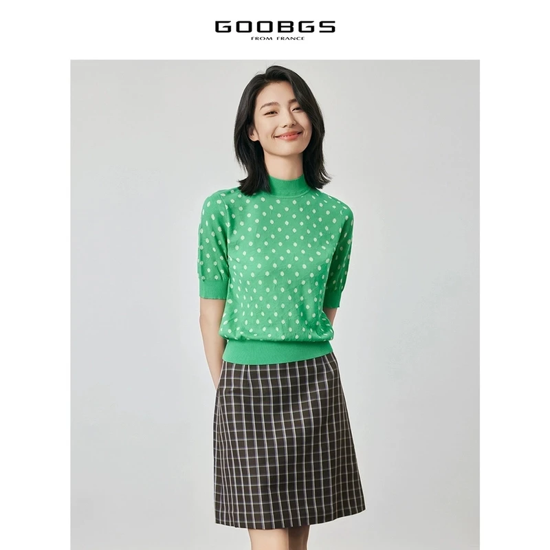 【谷邦L+ 】谷邦GOOBGS 绿色波点半高领针织衫 G3172694