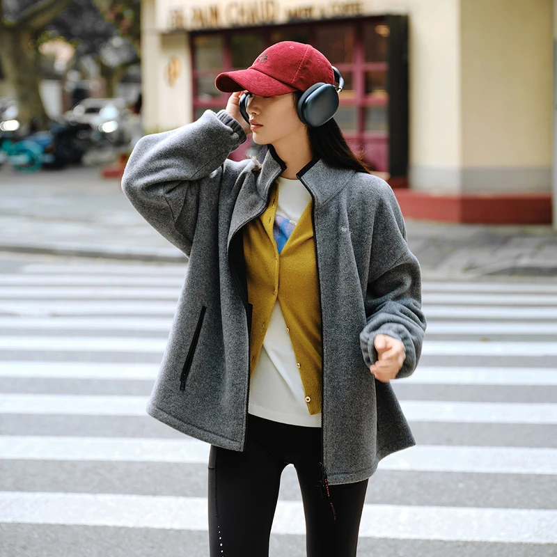 EP雅莹新款女装 时尚运动羊毛摇粒绒宽松立领毛呢外套1310A