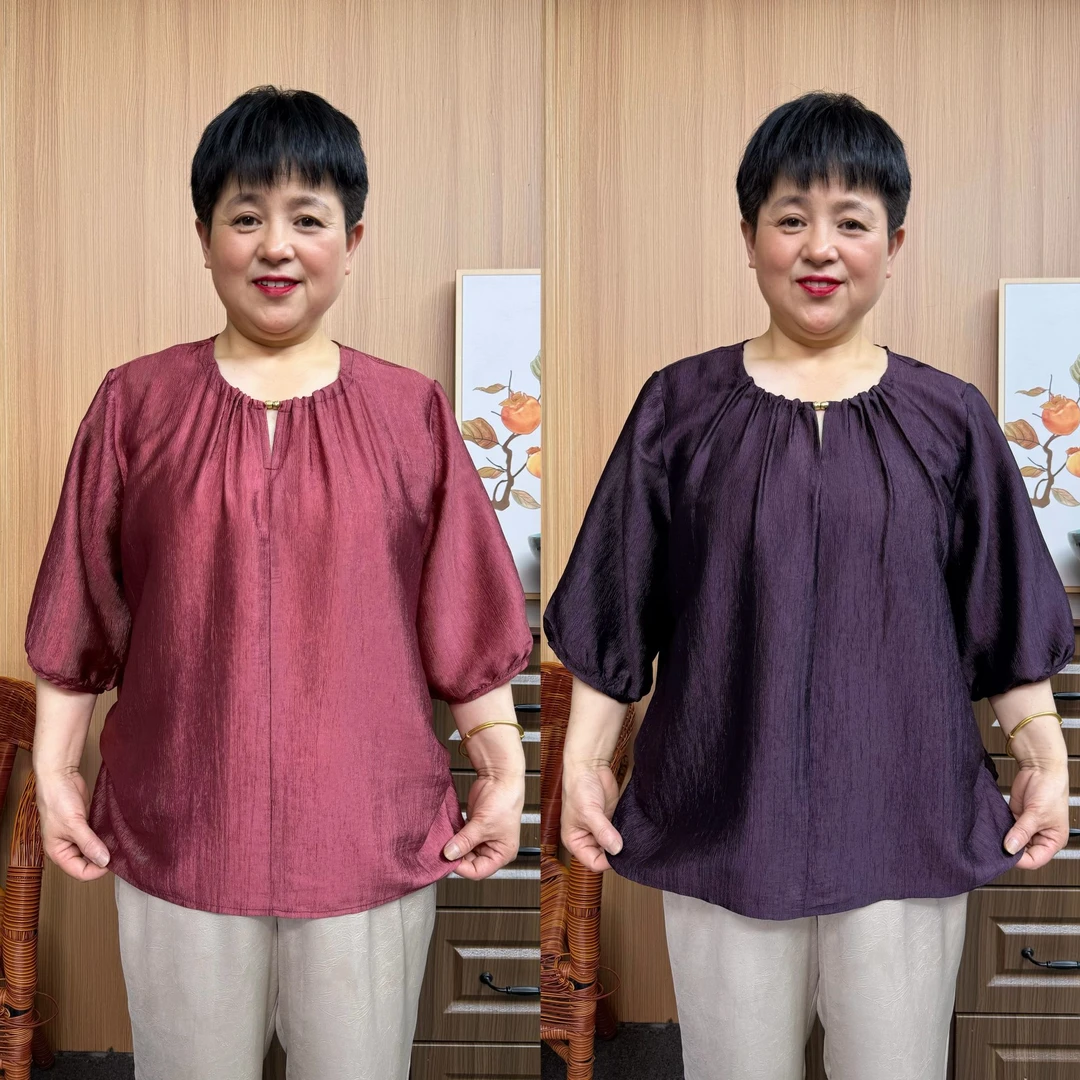 【190斤】加肥加大妈妈夏季大码薄款减龄洋气缎面大摆遮肚显瘦上衣