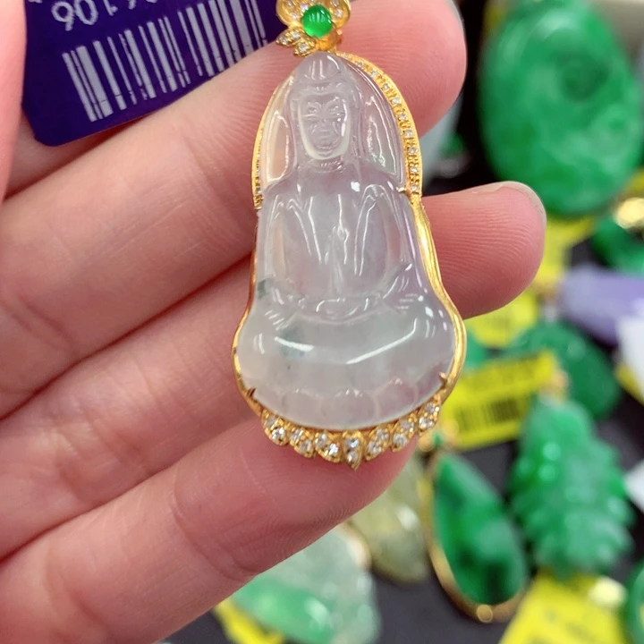 翡翠18K金镶嵌吊坠(不含链)