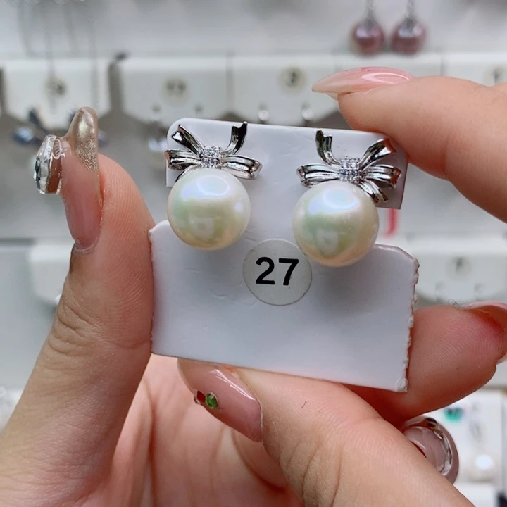 银S925镶嵌淡水珍珠耳饰