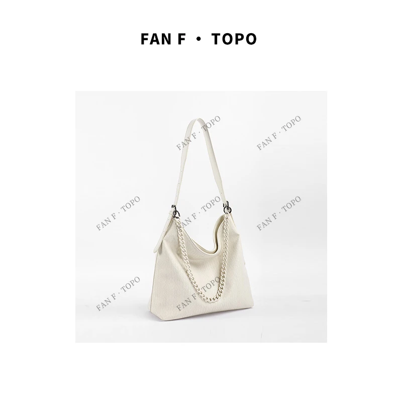 托特包拉链磁扣韩式斜挎款单肩包腋下白色轻奢时尚百搭简约