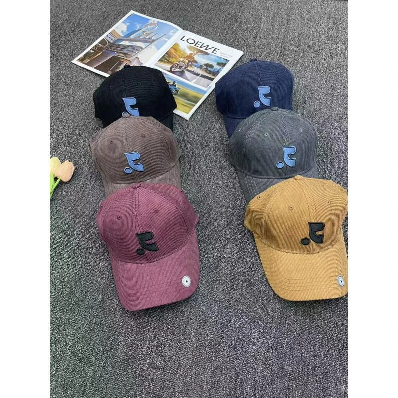 秋冬灯芯绒纯色小标百搭男女通用时尚弯檐鸭舌棒球帽