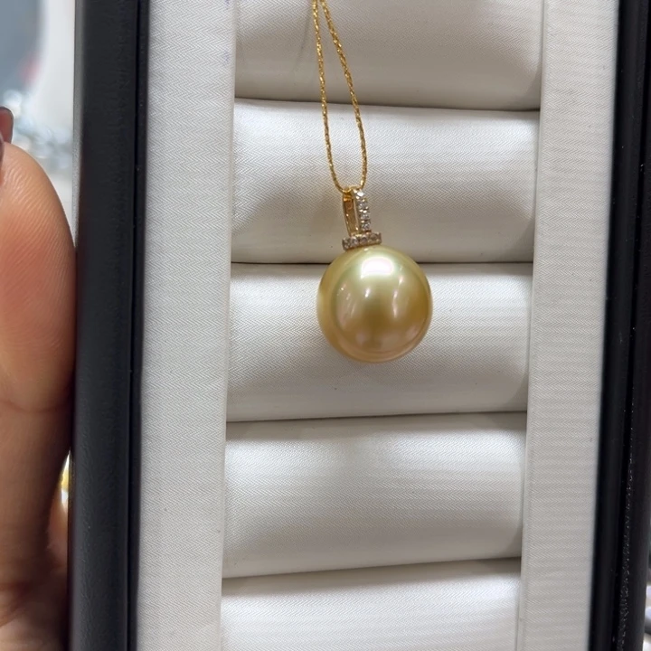 海水珍珠吊坠(不含链)18K金镶嵌14mm