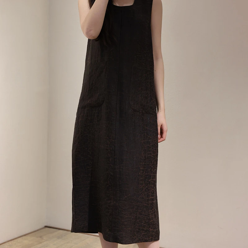 28姆米重磅龟纹香云纱背心连衣裙黑咖背心裙XH24217