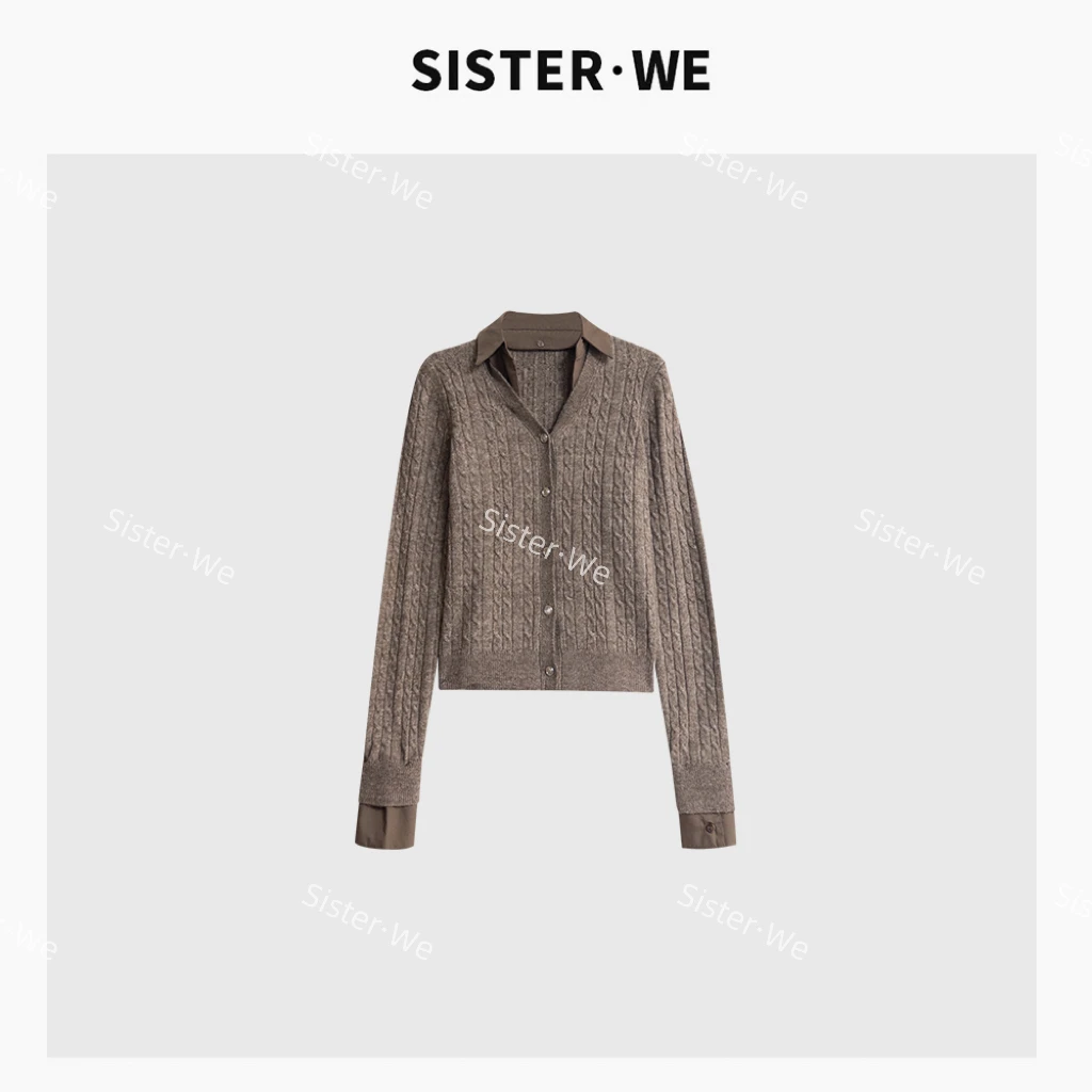 薇姐【雅阁】Sister·We时尚翻领设计假两件羊毛针织衫  2119