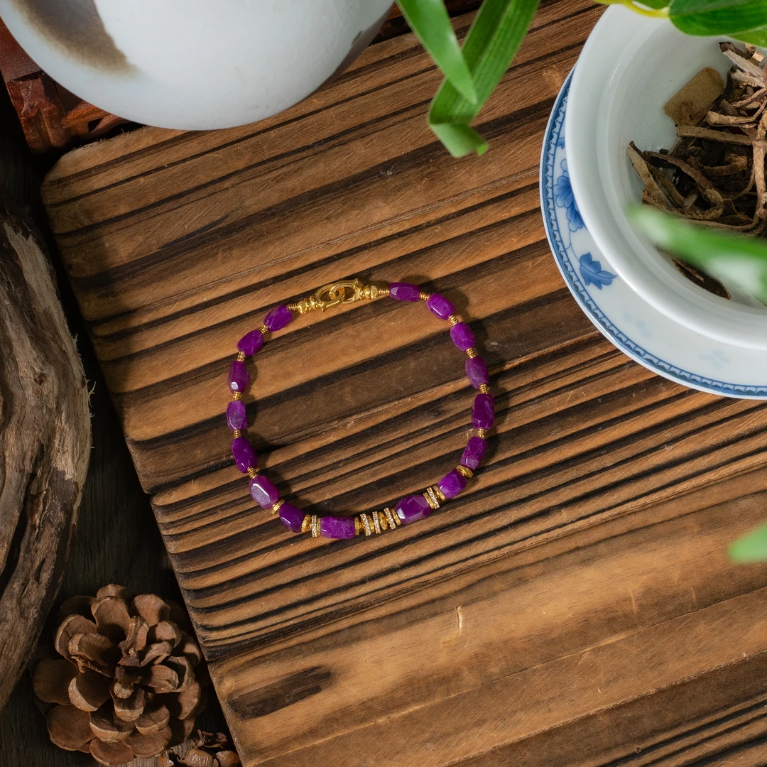 世间臻宝-传承18K金玻璃紫舒俱来手链/手围16/多样性发/P5165/孤/