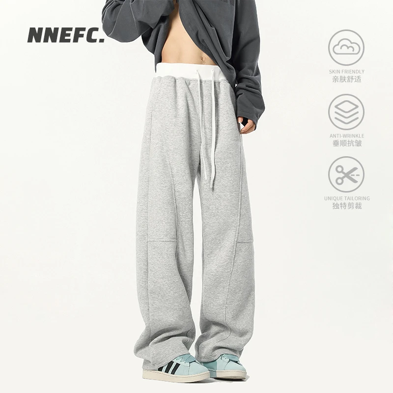 NNEFC重磅潮牌弯刀休闲卫裤男女百搭设计感休闲直筒裤灰色卫裤