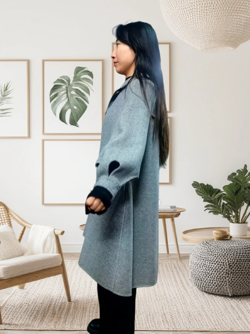 宽松中长款娃娃领毛呢外套加厚呢子大衣