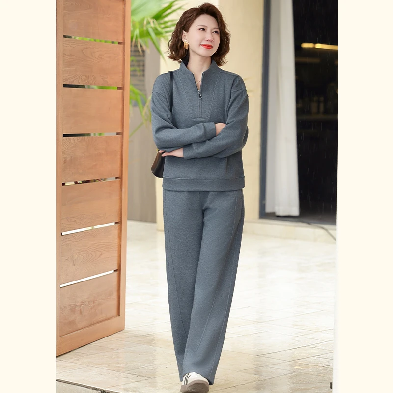 中年妈妈春装运动服套装2025新款洋气中老年女装上衣阔腿裤两件套