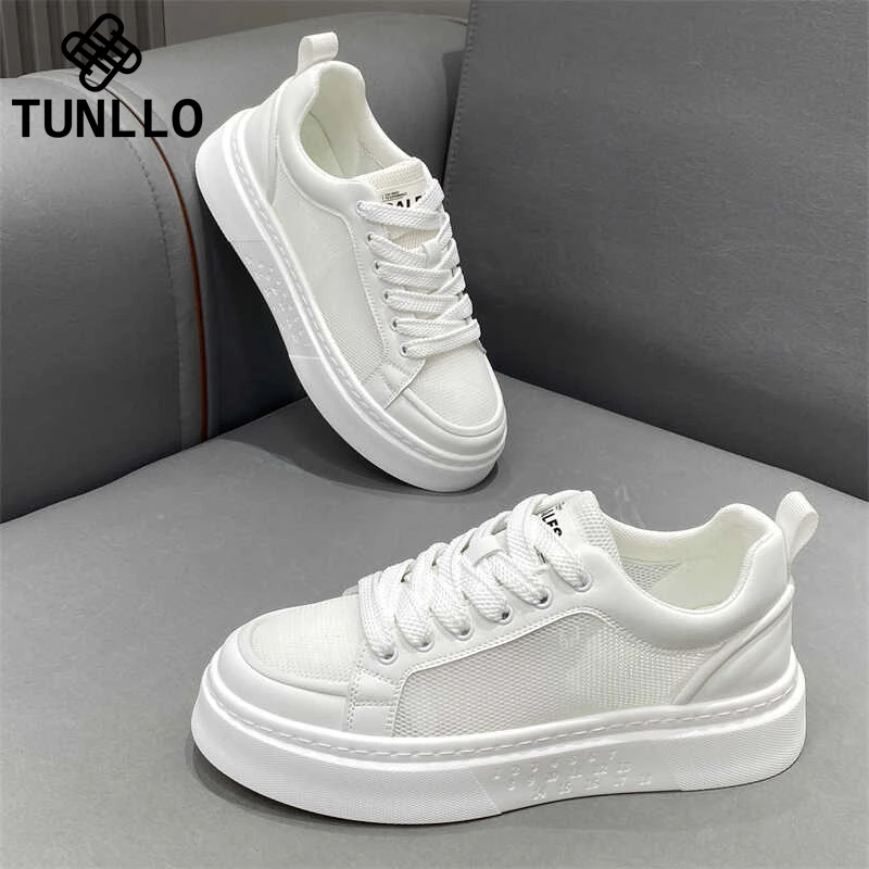 Tunllo简约时尚板鞋夏季新款潮鞋透气网面休闲鞋轻便低帮增高板鞋