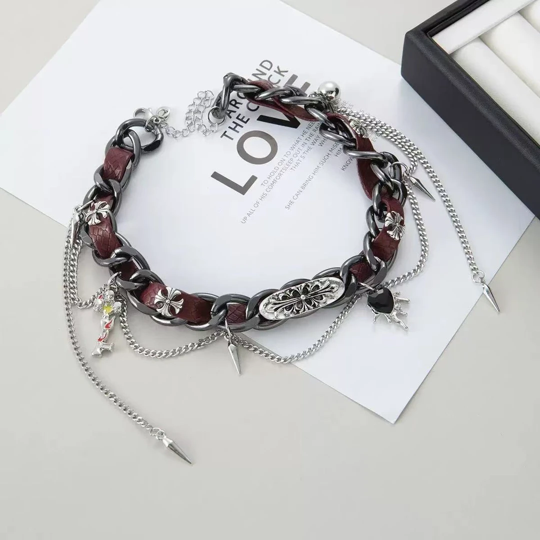 美拉德风项圈链条流苏十字花吊坠