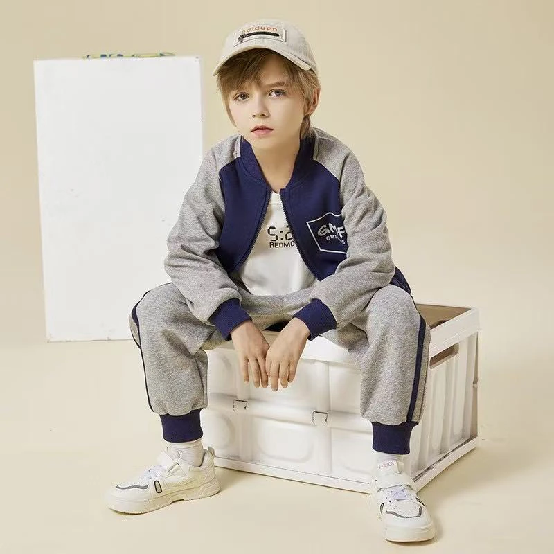 【编号R458】GT3331-11-儿童拼色外套裤子休闲套装 藏青色-GMF