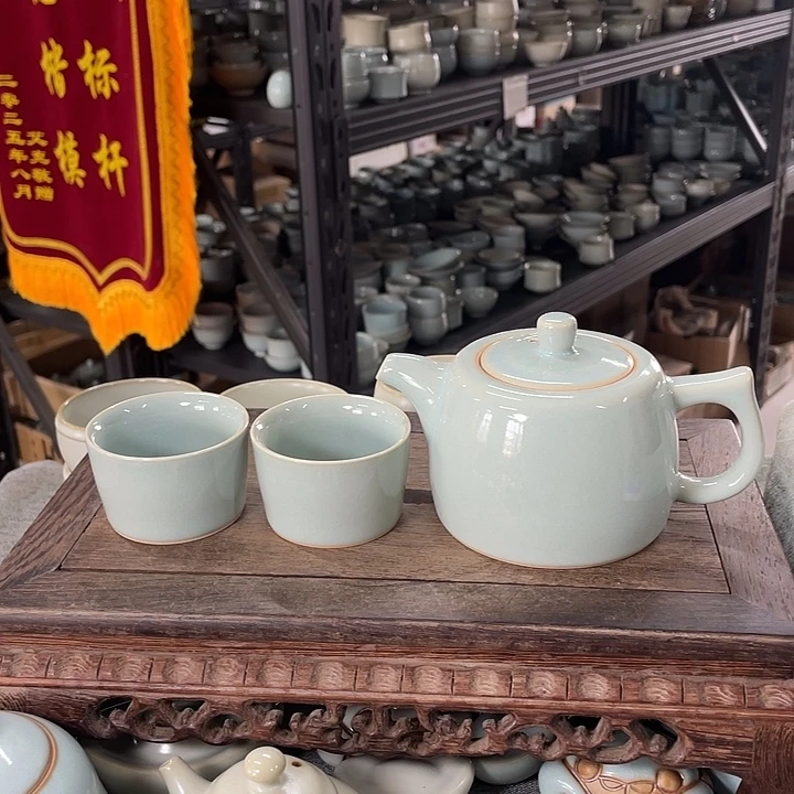 摆件天青井栏壶一壶二杯礼盒装