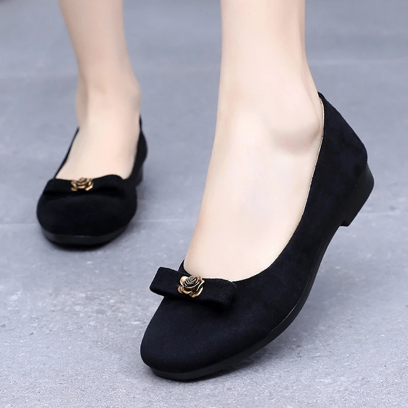 正宗老北京布鞋女鞋平底浅口单鞋豆豆鞋软底防滑上班工作鞋一脚蹬