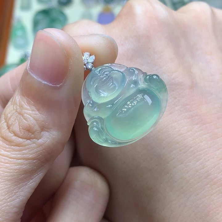 翡翠18K金镶嵌颈饰佛公21.2mm-23mm-5.8mm