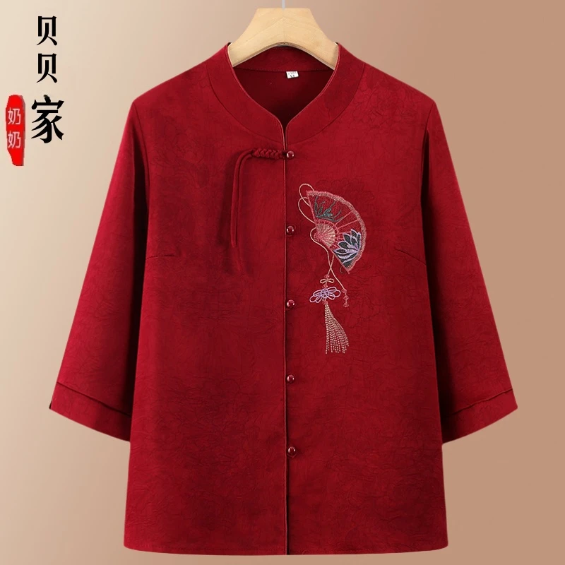 中老年人夏装衬衫上衣妈妈七分衣服奶奶老人衣服老太太衬衣上衣女