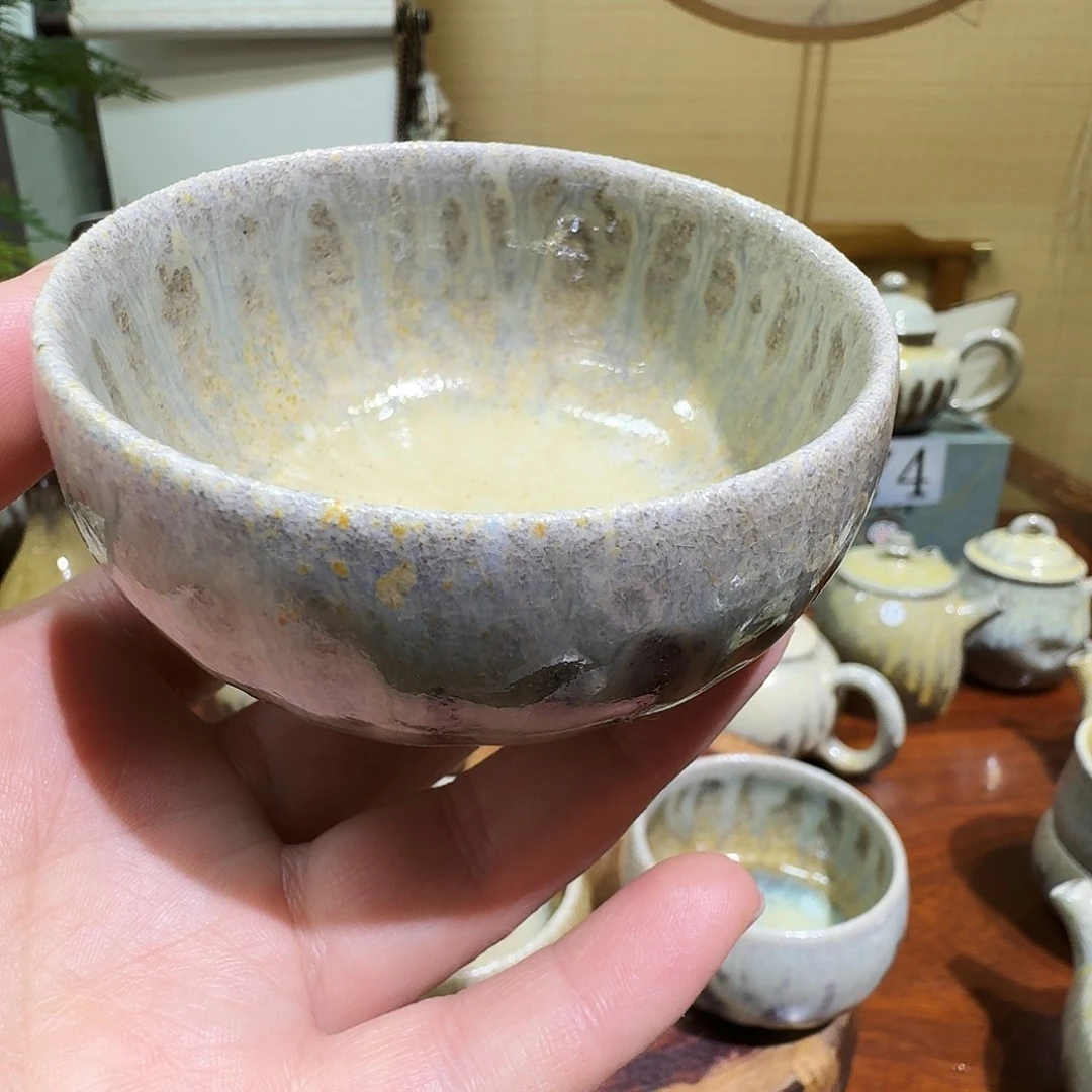 夜***露建水紫陶白泥柴烧杯
