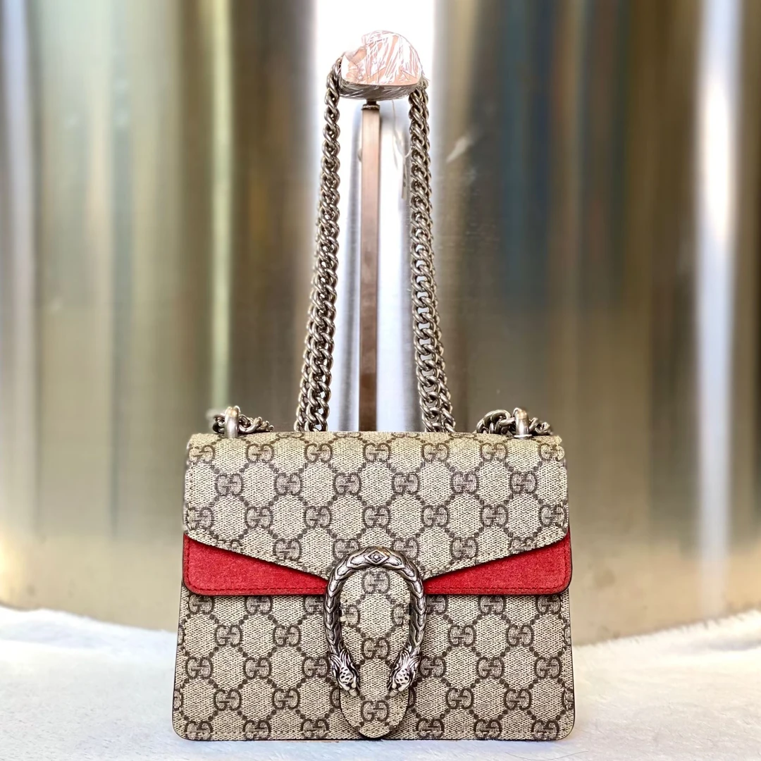 99新 GUCCI/古驰 爱马98新古驰酒神拼红小号单肩包8781