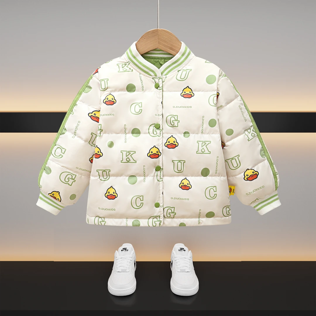 休闲白鸭绒小黄鸭外套女童羽绒服宝宝新款保暖加厚双面穿儿童男童
