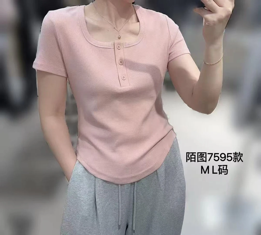 2025 夏新款 陌图7595时尚显瘦休闲百搭园领短袖T恤上衣