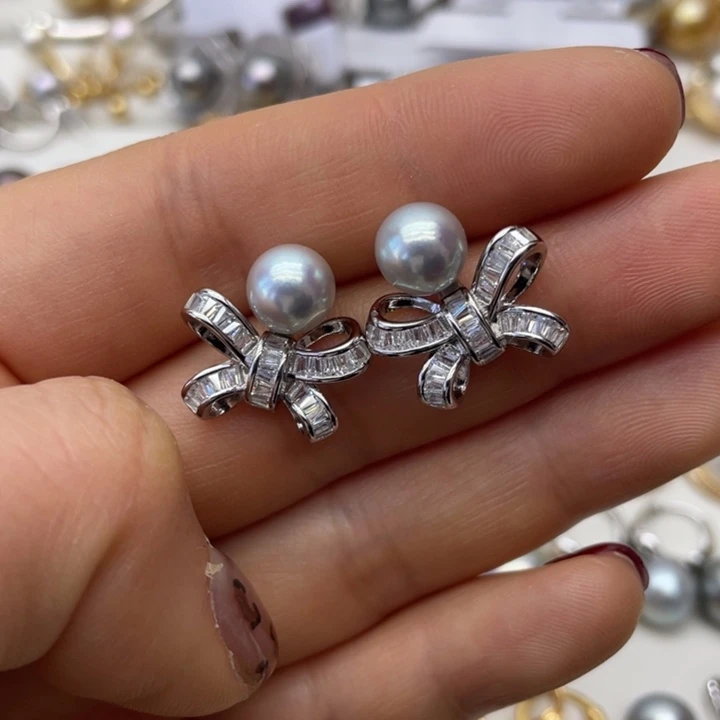 海水珍珠耳饰银S925镶嵌