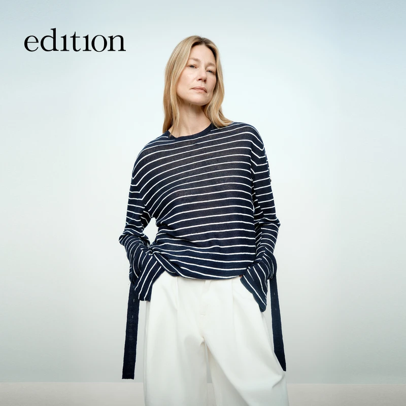 E+轻生活系列edition2025春季新款汉麻亚麻条纹针织衫#EBE1SWT036