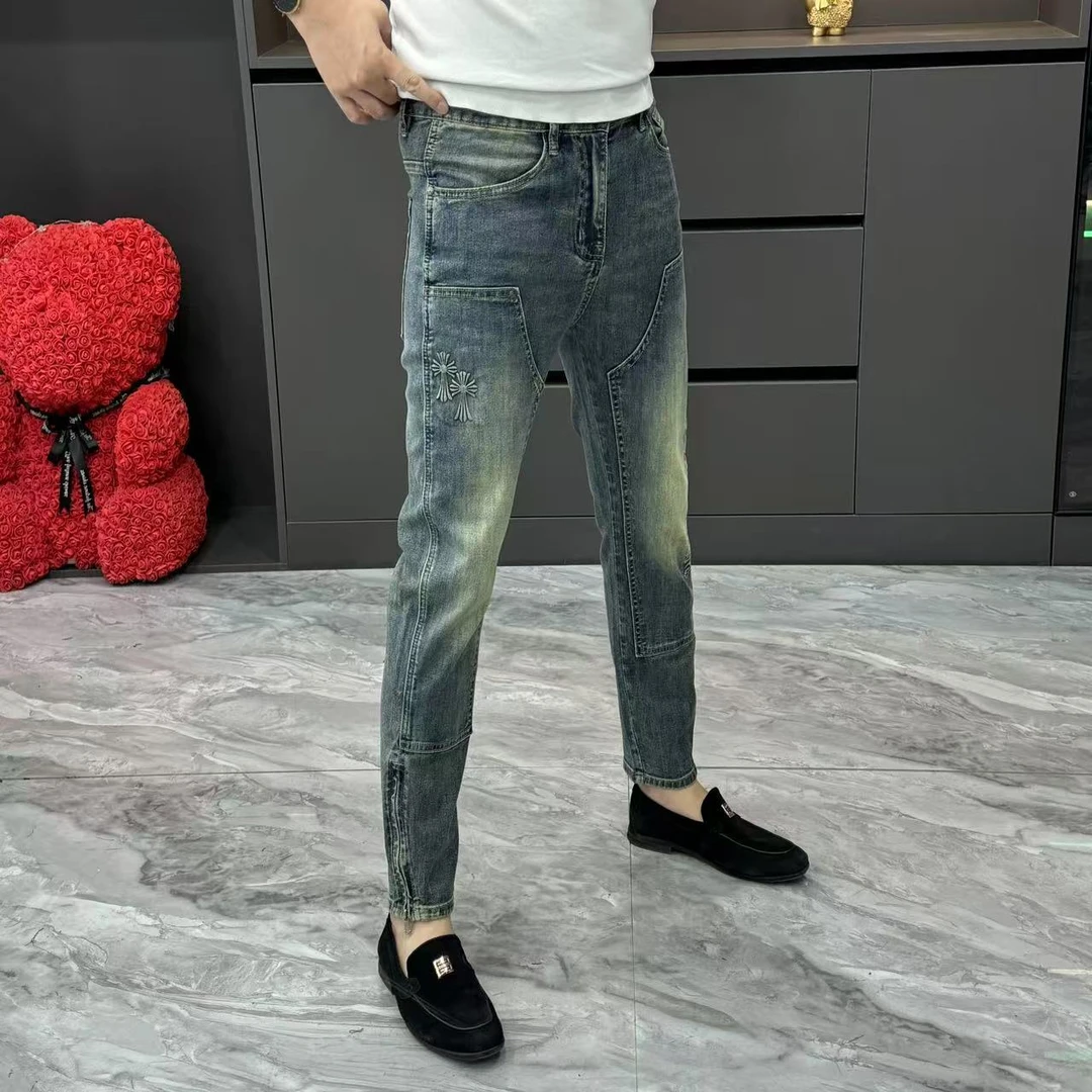 88613-秋季欧货修身小脚牛仔裤裤子拉链牛仔裤男士时尚休闲百搭