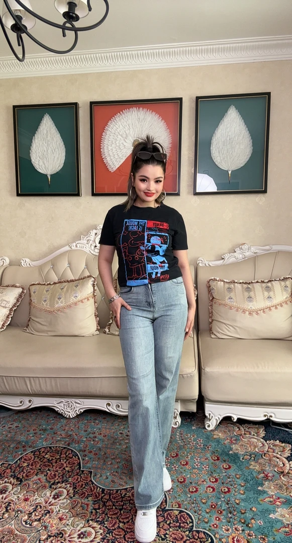 3720牛仔裤直筒裤冬季高腰裤子水洗长裤设计师宽松女士复古蓝色