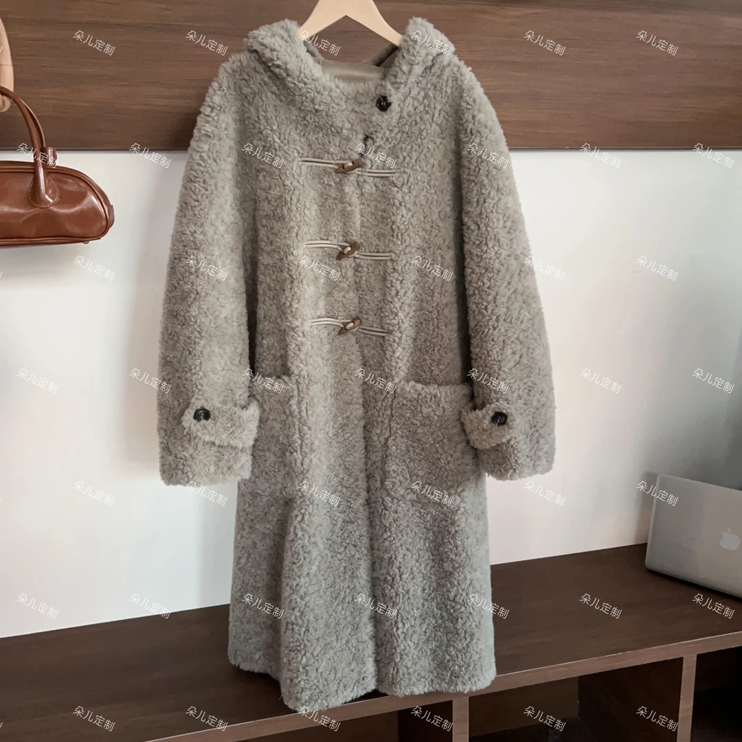 朵儿定制 【大暖炉】冬款气质连帽100澳毛牛角扣大衣 MD14