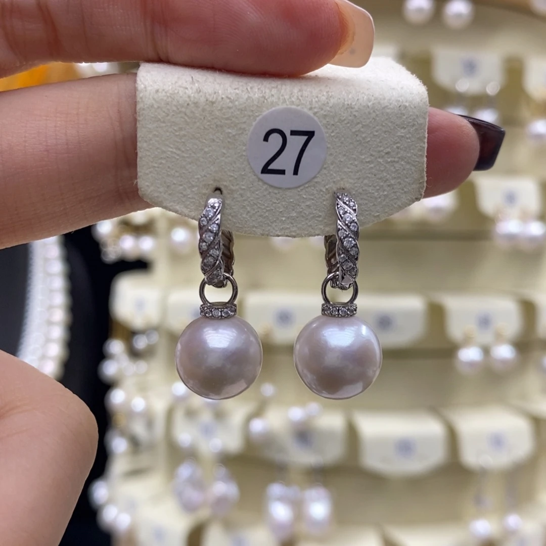 耳饰银S925镶嵌淡水珍珠