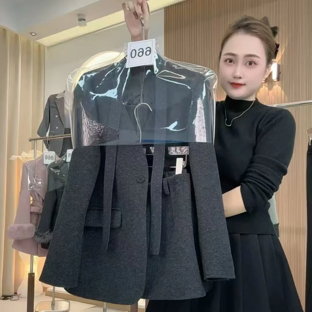 休闲时尚套装西服外套女2025秋冬新款韩版气质高级感毛呢三件套装