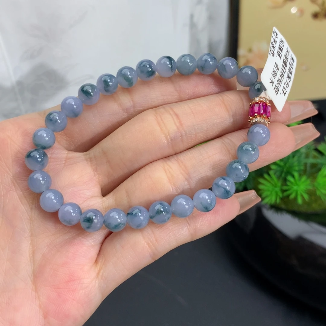 翡翠手链未镶嵌卡6.5冰胶蓝紫飘花手串
