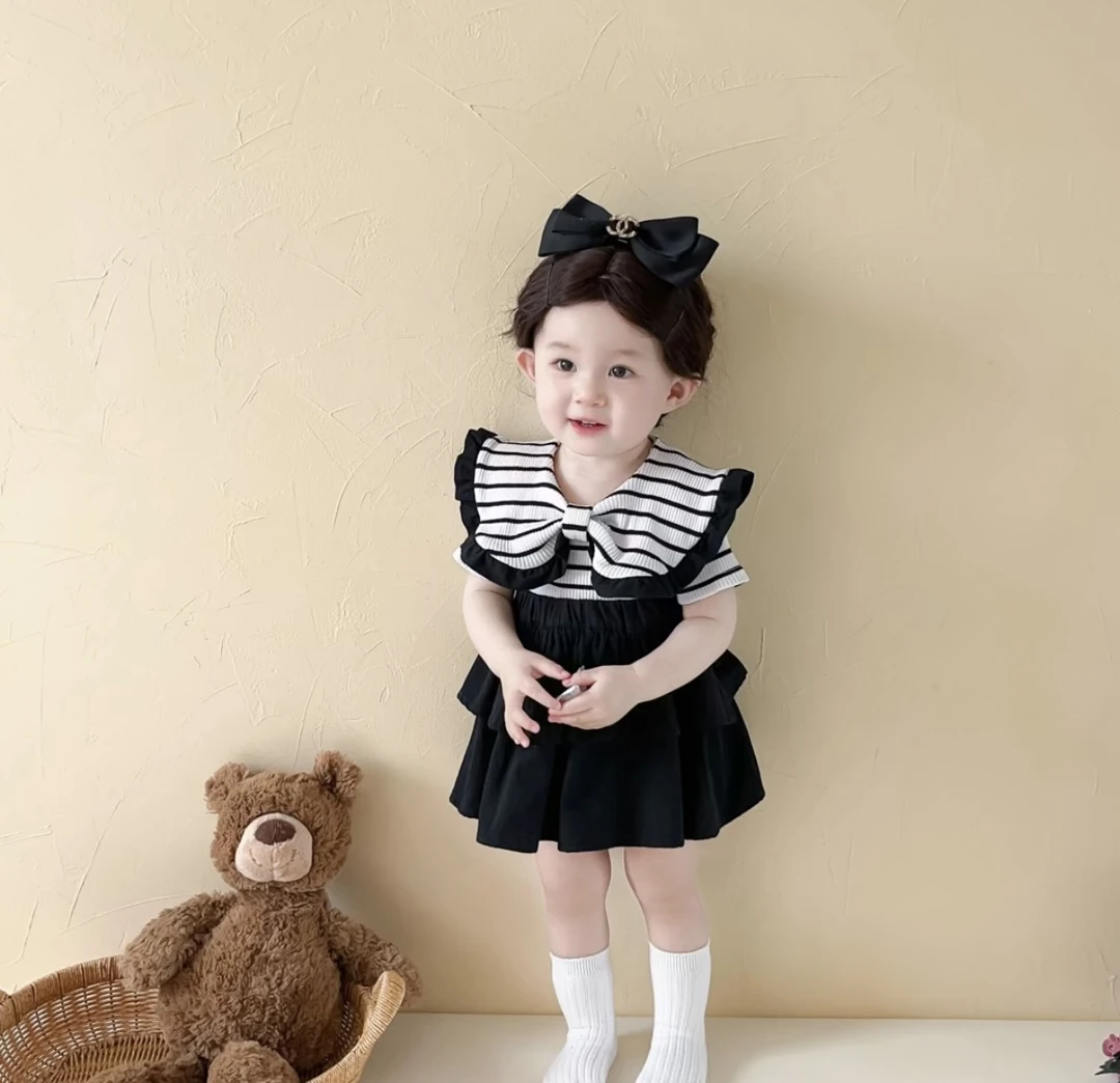 女夏季薄款欧若智性风韩版女童条纹裙子套装A类