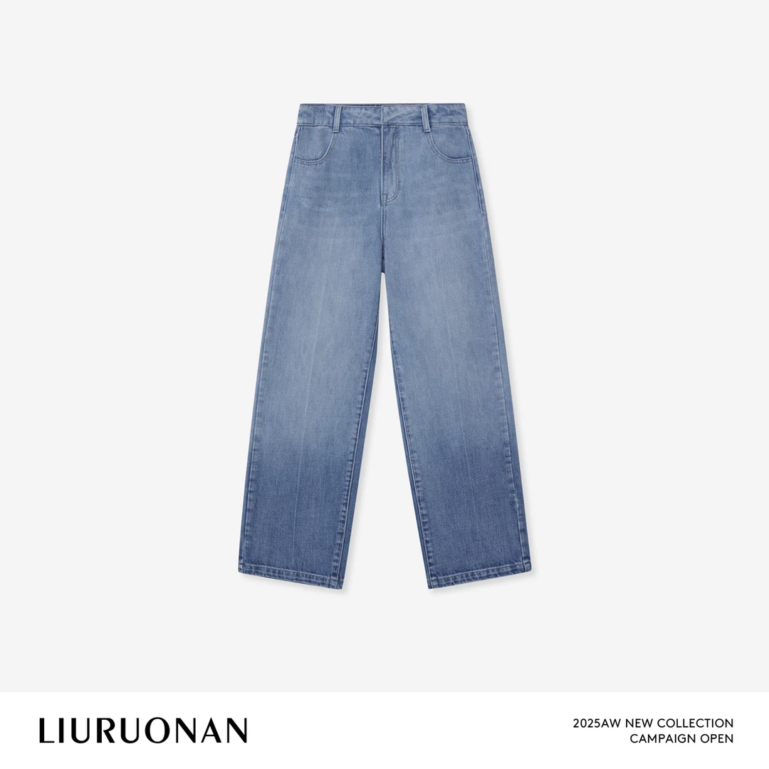 LIURUONAN 25FL【晴天牛仔裤】全棉水洗高腰直筒裤秋季通勤休闲长裤