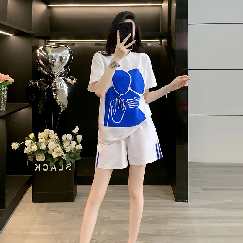 韩版显瘦气质2025夏季新款网红炸街白色短袖上衣短裤休闲运动套装