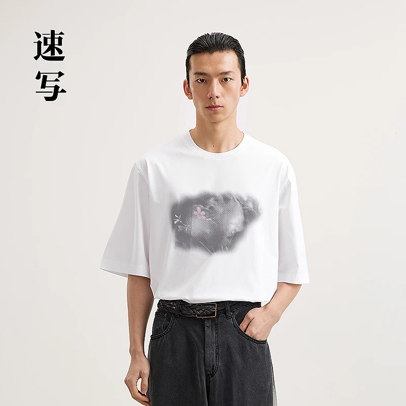 【商场同款】速写男装2025夏新品短袖T恤套头宽松圆领9P4113030