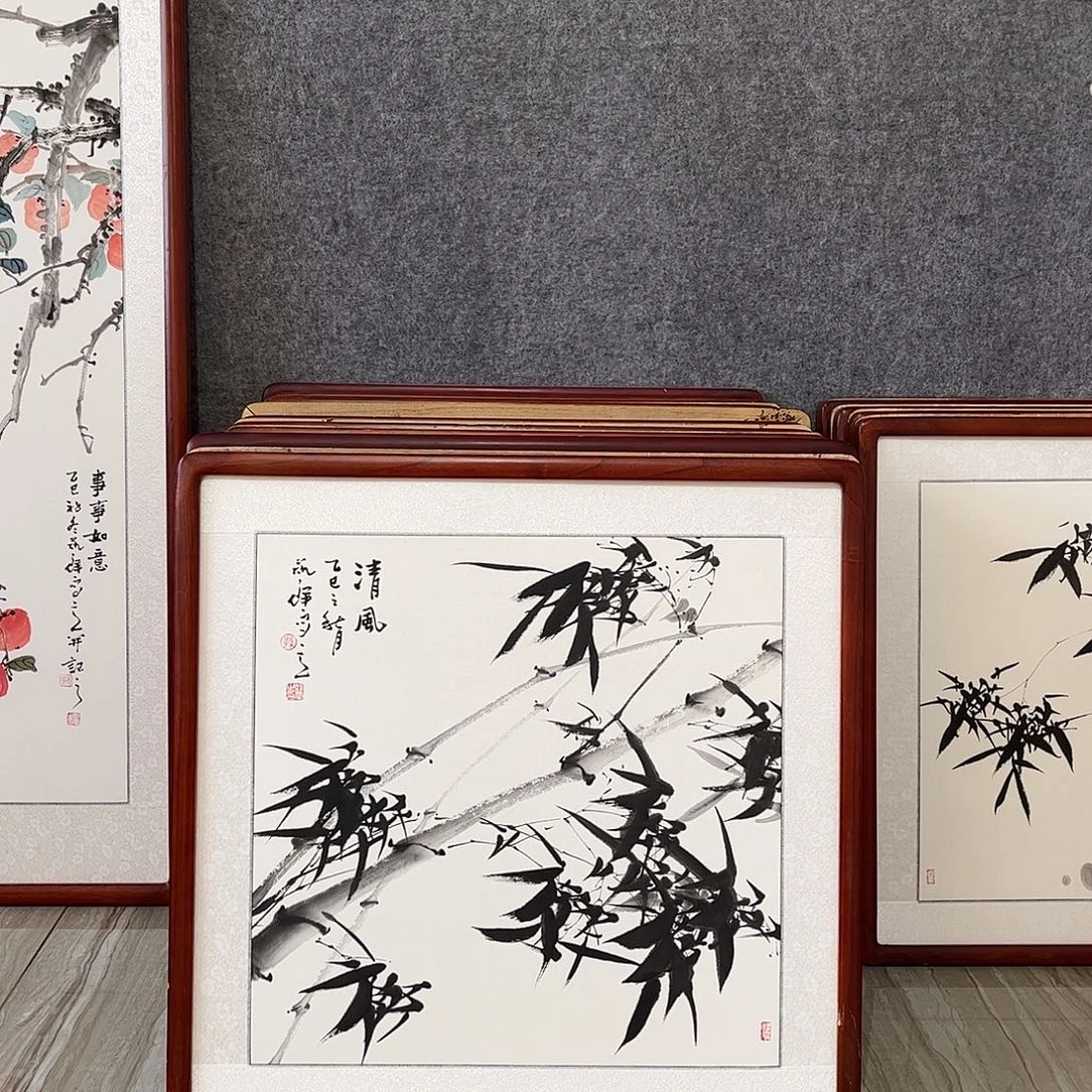 国画书画作品带框63×63