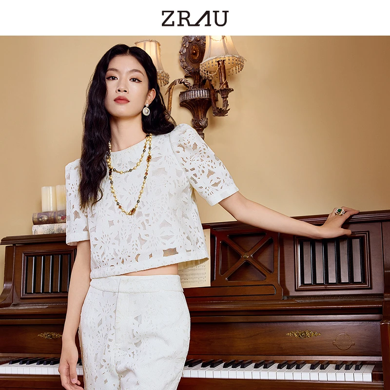 ZRAU夏季新款设计感小众宫廷风泡泡袖上衣Z1241A0003