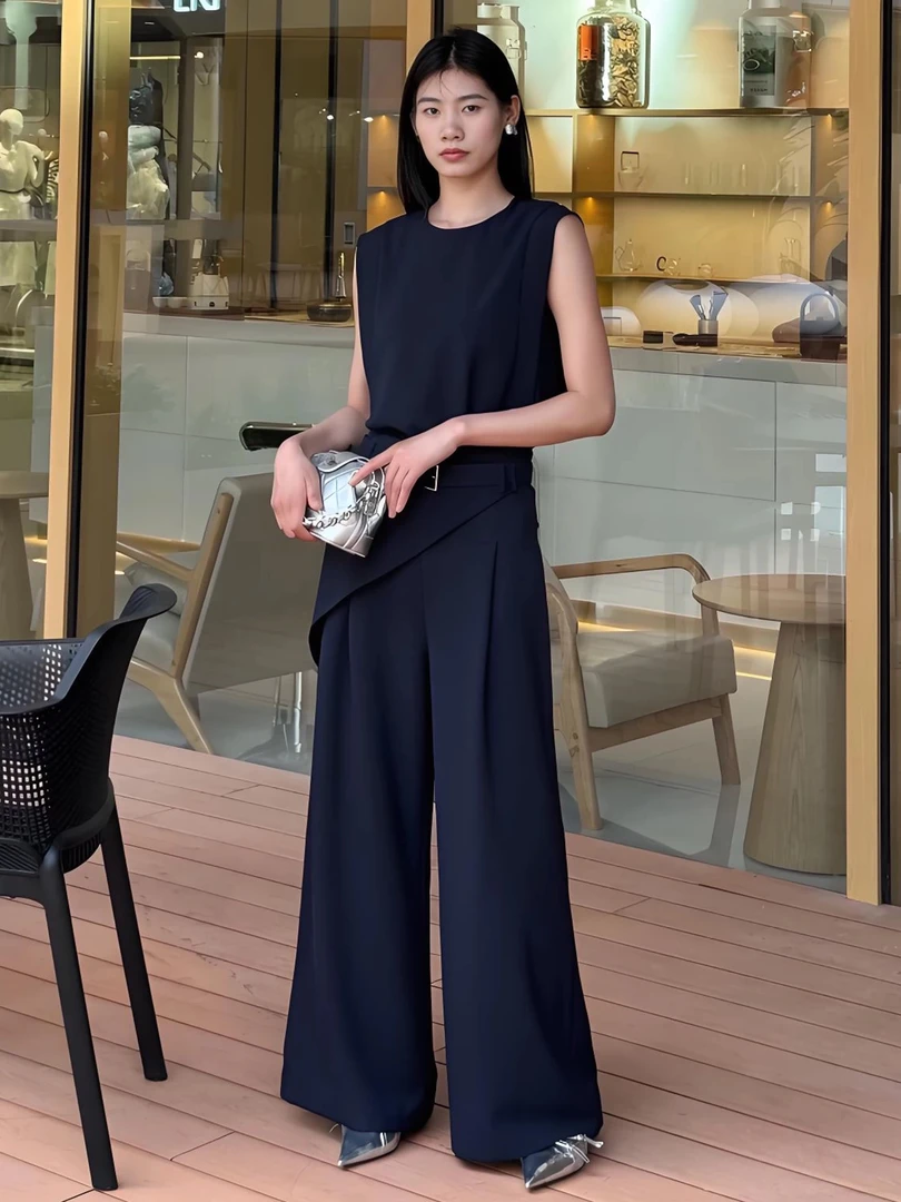 时尚套装套装百搭女装无袖背心宽松上衣显瘦时尚西装套气质夏季