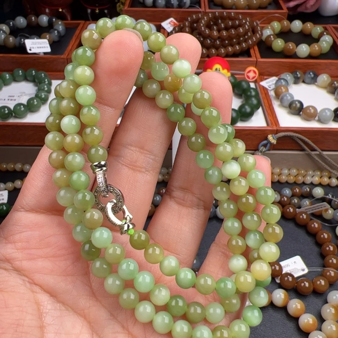 和田玉手链未镶嵌黑羊洞碧玉