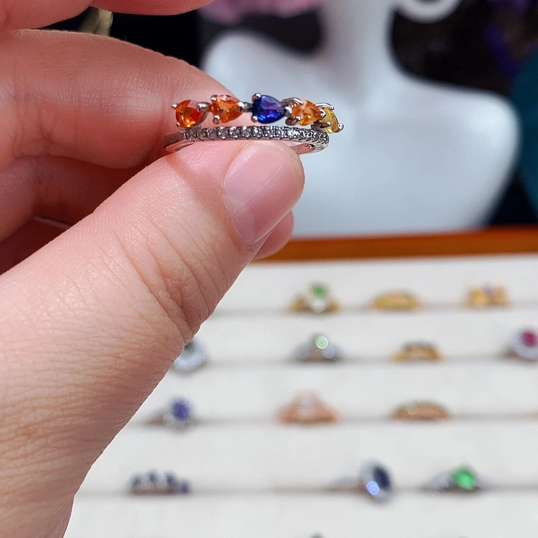 蓝宝石戒指银S925镶嵌