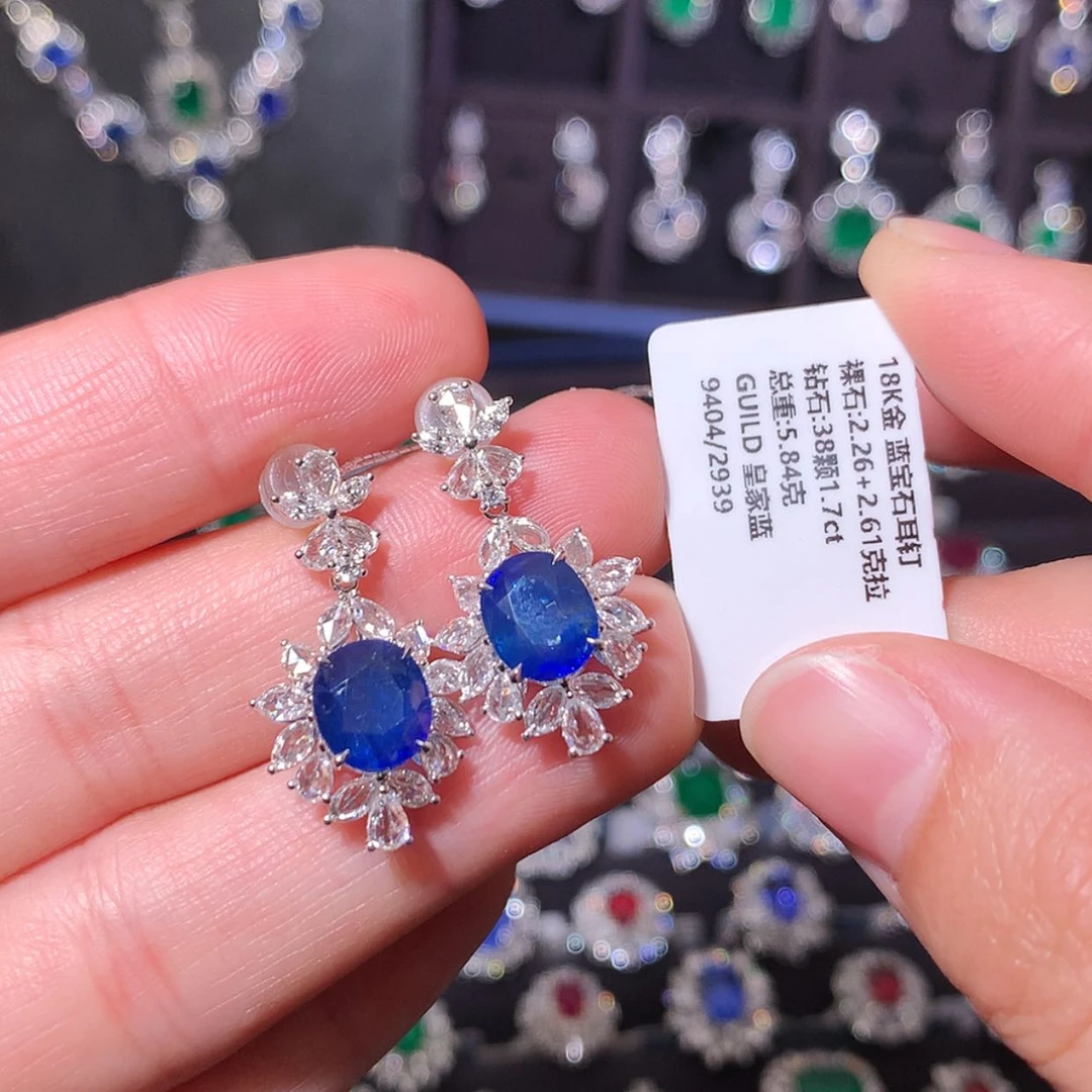 【闪购商品】蓝宝石耳钉18K金镶嵌