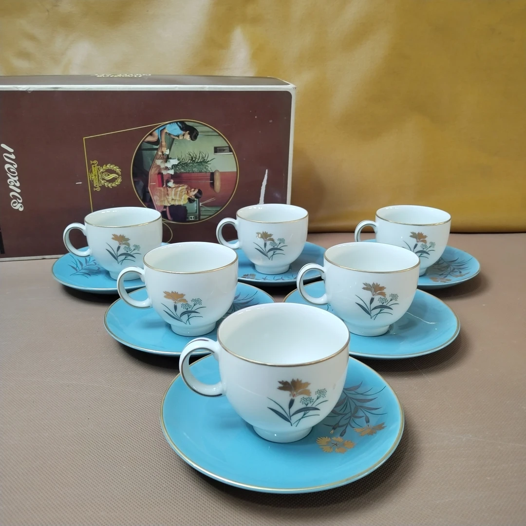 日本回流24K描金咖啡杯六只装带杯垫孤品不退换介意勿拍