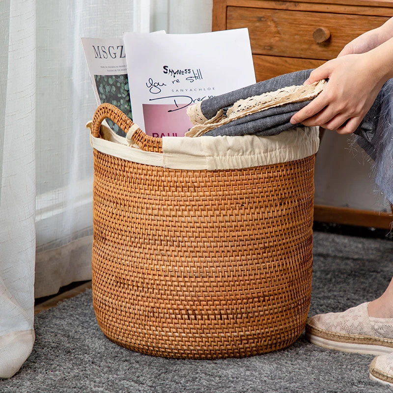 越南藤编脏衣篮脏衣服收纳桶手工编织收纳筐家用圆形脏衣篓洗衣篮