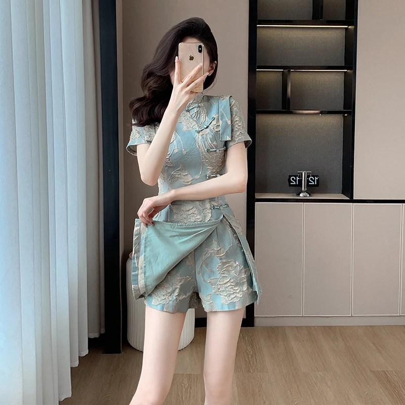 2025新中式国风复古时尚套装百搭立领侧盘扣中中式旗袍改良连衣裙